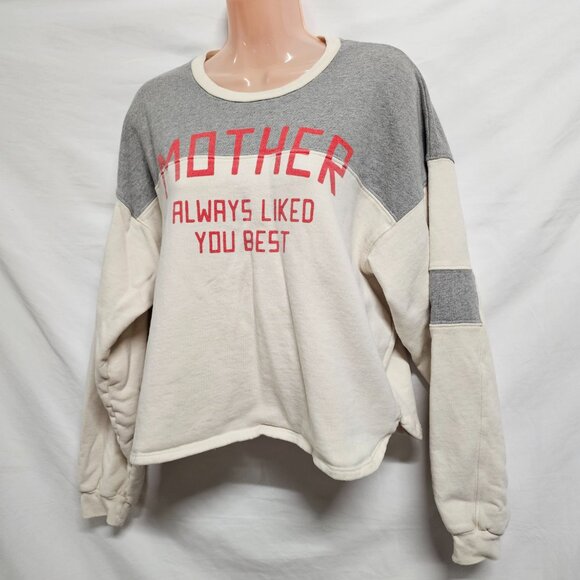 MOTHER The Champ Cotton Pullover Sweatshirt Women Size L Cream/Gray - Picture 7 of 16